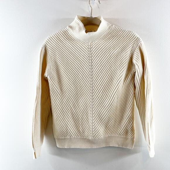 Marine Layer Skylar Mock Neck Knit Wool Blend Pullover Sweater Cream XS - Picture 4 of 8